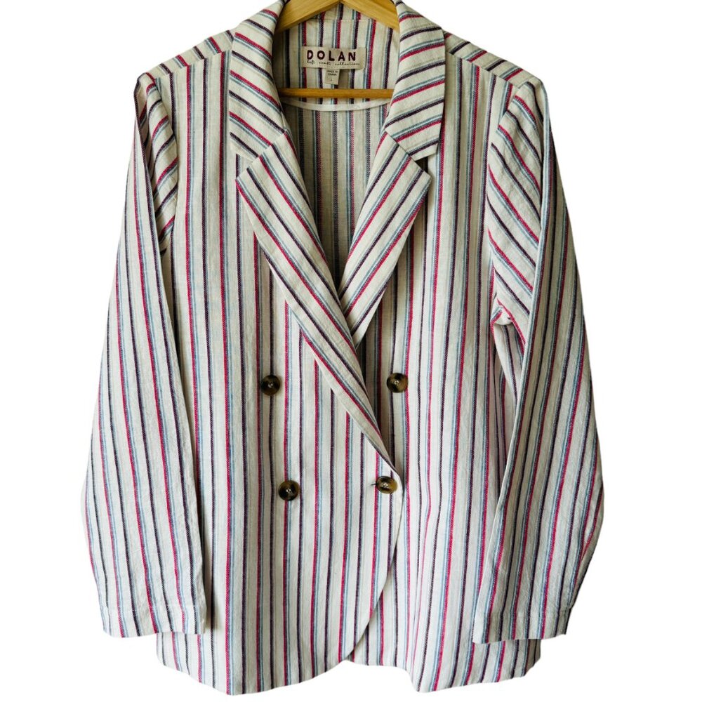 Dolan Anthropologie Anna Striped Linen Cotton Blend Blazer Menswear Inspired Lg